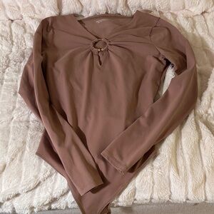 Abercrombie & Fitch Brown Long Sleeve Ring-Front Top Bodysuit